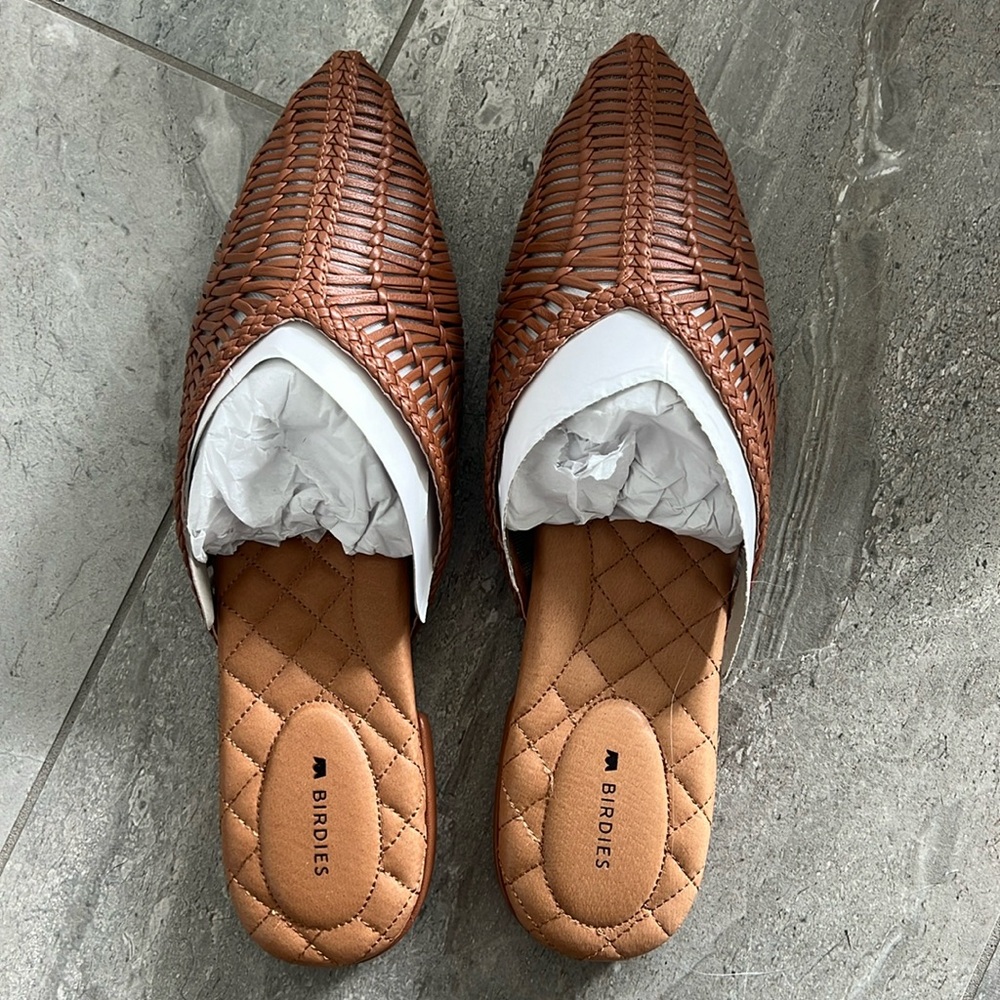 Birdies swan woven slides in cognac